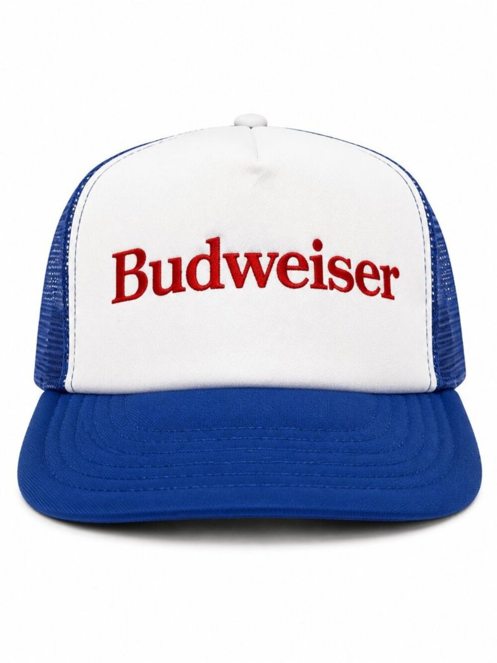 Budweiser Unisex Trucker Hat White/Blue Polyester Adjustable Snapback Pre-Owned